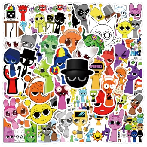 Zhongkaihua Sprunki-Aufkleber, wasserdichte Anime-Aufkleber für Laptops, Wasserflaschen, Gepäck, Schreibtisch, kreative Cartoon-Aufkleber für Teenager, Jungen, Mädchen und Erwachsene, 4–8 cm, 55 Stück