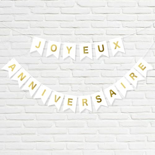 BOOMTOP Banner JOYEUX ANNIVERSAIRE Striscione Ghirlanda in Francese di Carta Banner per Decorazione Addobbi Casa Famiglia Anniversario Matrimonio Festa Nuziale Cerimonia