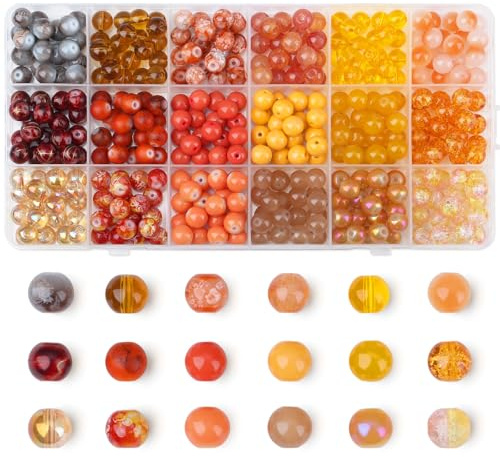 Sahoottie 8mm Orange Perlen Orange Glasperlen zum Auffädeln Runde Perlen Groß Glasperlen für Armbänder Schmuck Basteln DIY Set 360 Stück (18 Orangetöne)