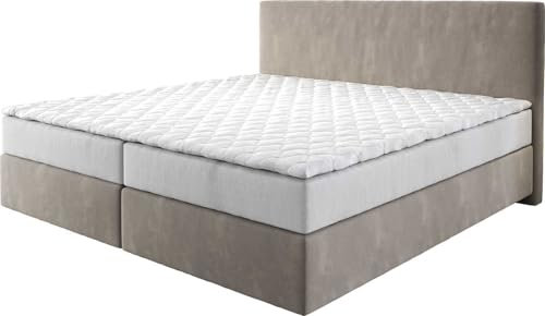 DELIFE Boxspringbett Dream-Well Mikrofaser Beige 200x200 cm mit Taschenfederkernmatratze und Topper Visco