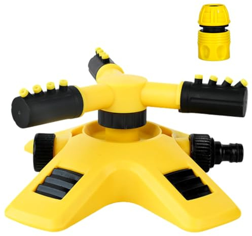 Satiskid Aspersor de jardín para césped, aspersor automático de agua para césped con 3 brazos ajustables, sistema de riego de agua de jardín giratorio de 360 grados para regar hierba, plantas, flores