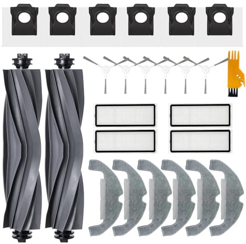 Homruich 25 pièces d'Accessoires pour Dreame D10 Plus Gen 2 Robot Aspirateurs de rechange, 2 Brosses en Caoutchouc,4 Filtres, 6 Serviettes, 6 Sacs de Poudre, 6 Brosses Latérales, 1 Outil de nettoyage