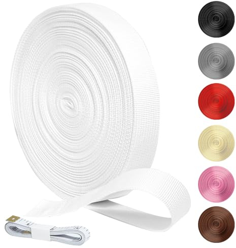 KINETOX 20m Gurtband Weiß Polypropylen Gurtband 20mm Breit Robustes Gurtbänder Baumwolle Wasserresistent Taschengurt zum Nähen für Rucksack Taschen Hundeleinen und Outdoor DIY