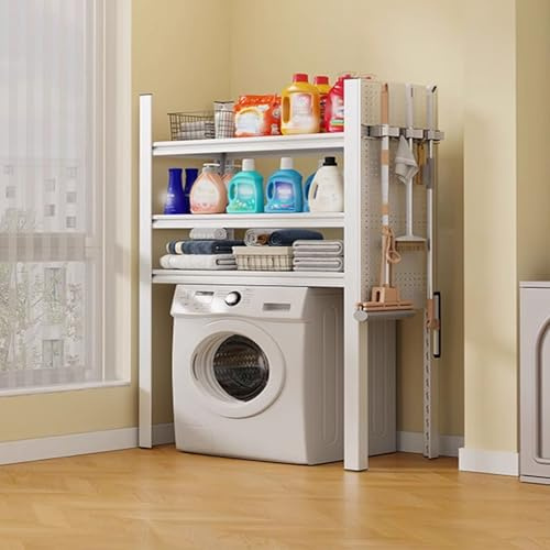 Stabiles 3/4 Etagen Waschmaschinenregal, Lagerregal Überbauder Waschmaschine Höhenverstellbar, Einfacher Aufbau(White,80cm/31.5in)