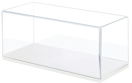 Pegciuho Modellauto Vitrine 1/43 Vielseitiger Schutz Organizer Transparente Vitrine für Figuren, Sammlerstücke Und Spielzeugautos, Weiße Basis