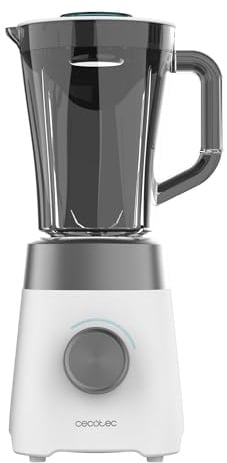 Cecotec Blender Power Black Titanium 1300MAX W. Puissance maximale de 1300 W, 20000 RPM, Lames en titane à 4 feuilles, Carafe de 1,5 L, 2 vitesses, Fonction Pulse, Broie la glace facilement, Blanc