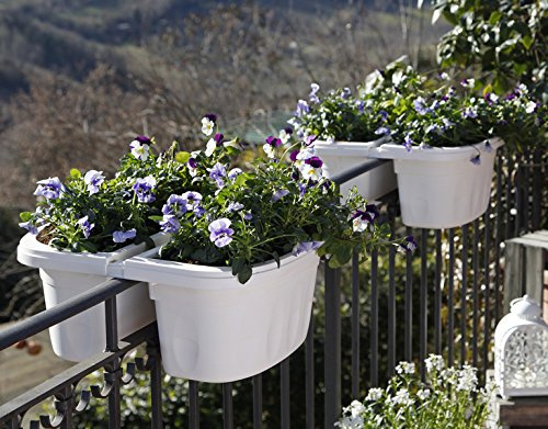 mille idee Fioriera Doppia da Balcone con Braccetti Regolabili – Vaso per Ringhiera Interno/Esterno (Bianca)