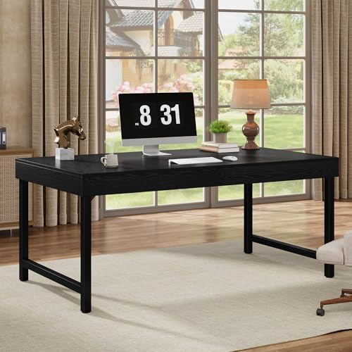 Tribesigns 55 Industrial Executive Desk for Home Office, Rustic Simple Computer Laptop Desk with Strong Metal Legs, Study Writing Table Business Workstation, Small Conference Table (Black)