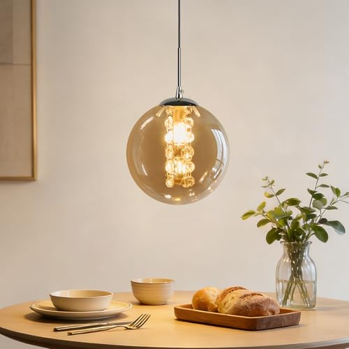 CBJKTX Pendelleuchte Glas Hängelampe Modern - 1 Flammig Bernstein | Esstischlampe 150CM Höhenverstellbar G9 Nachttisch Hängeleuchte Pendellampe für Esstisch Schlafzimmer Esszimmer Bar