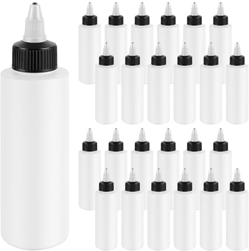 UNGFEI 25 Pack 120ml/4oz Plastic Squeeze Bottles with Twist Cap Nozzles | Adjustable Flow Condiment Dispensers for Sauce, Oil, Ketchup, Paint