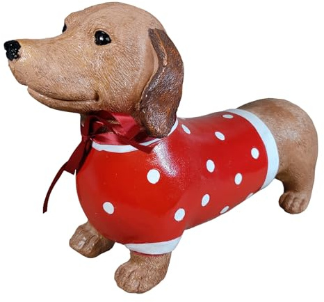 colourliving DackelDuo „Monique et François“ – Dackel Deko Figur als Gartenfigur Hund für draußen, Dackel Dekoration für Garten, Balkon & Wohnung (Monique (rot gepunktet))
