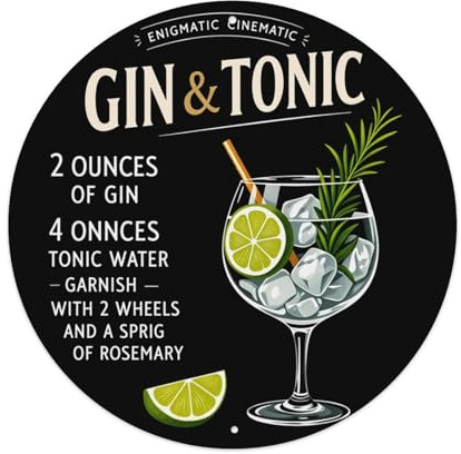 Gin And Tonic Cocktail Recipe Round Tin Sign Vintage Metal Sign for Cafe Bar Pub Home Wall Decor Metal Poster 8x8 Inch