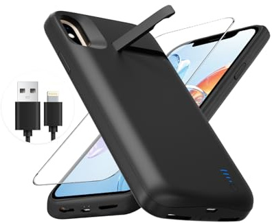 Giabuao Battery Case for iPhone X/XS 5000mAh, Slim Rechargeable Extended Charging Case, Backup Battery Charger with Stand, Portable Power Bank Battery Case for iPhone X/XS - Black