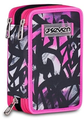 Seven Federmäppchen, Mäppchen, Mehrfarbig, Federtasche für Schreibwaren, Etui komplett mit Bleistiften, Filzstiften, Schulmaterial, mit 3 Fächern, Mädchen, Schule - Grundschule, XXL, Mehrfarbig