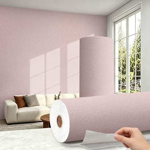 Trafagala 3 Roll Thick Self Adhesive Thermal Wallpaper Damp Proof Foil Backed Wallpaper Mould Resistant Waterproof Insulated Wall Covering Roll 3D Pink Textured Peel and Stick to Cover Bad Walls