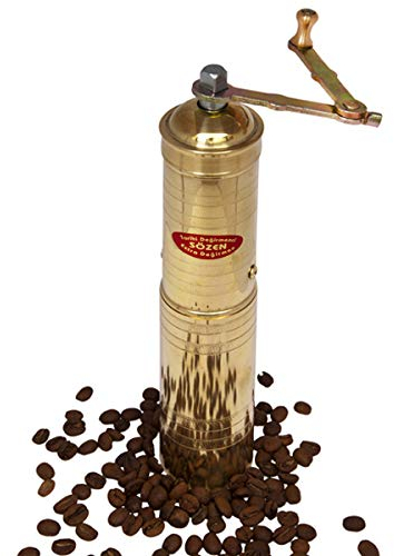 Moulin à Café Manuel Sozen - 22,9 cm en Laiton Fabriqué à la Main, Conique Portable en Acier Inoxydable, à Manivelle, Turc