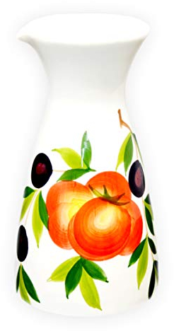 Lashuma Wasserkaraffe Keramik, Krug Mediterraner Stil Design: Oliven - Tomaten, Teekanne Füllmenge 600 ml