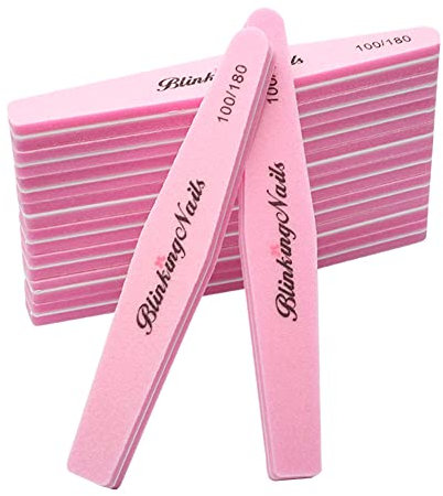 BlinkingNails Sponge Nail File and Buffers for Nail Art Care Double Sides Design 100/180 Grit Nail Buffer Professional Manicure Nail Tools Color Pink Pack of 10pcs
