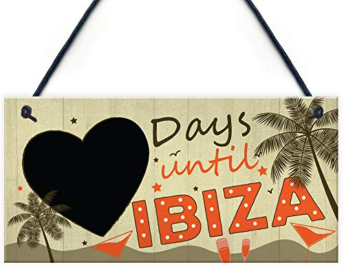 Kreidetafel mit Countdown, Urlaub Ibiza, zum Aufhängen, Rot