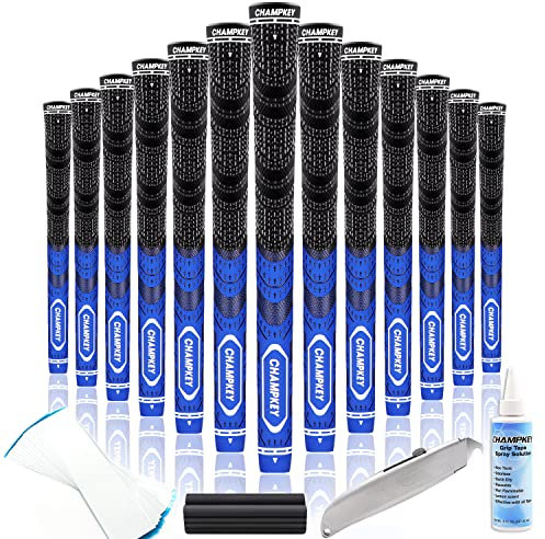 CHAMPKEY Premium Hybrid Golf Grips 13 Pack | All Weather Performance Golf Club Grips | Choose Between 13 Grips with 15 Tapse and 13 Grips with All Kits