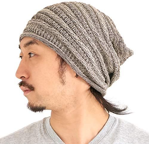 CHARM Slouch Strickmütze Baumwolle Chemo Hut - Sommer Weite Mütze Hipster Beanie Herren Damen Beige