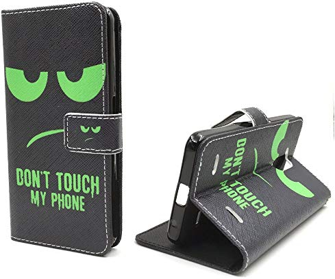 König Design Handyhülle Kompatibel mit Apple iPhone 5 / 5s / SE Handytasche Schutzhülle Tasche Flip Case mit Kreditkartenfächern - Don't Touch My Phone Grün Schwarz