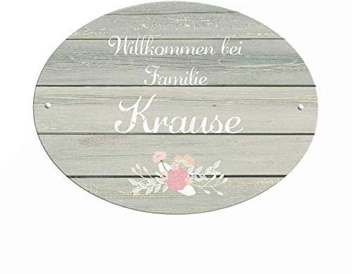 Türschild personalisiert mit Namen der Familie I Motiv “Krause” für die Haustür mit Gravur I besondere Anlässe: Einweihung, Richtfest, Einzug, Hochzeit, Geburtstag