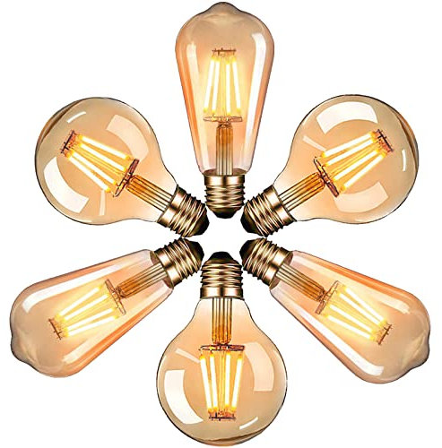 Edison Vintage LED Glühbirne, E27 4W G80&ST64 Warmweiß Filament Glühlampe Amber Glas Energiesparend Glühbirne Retro Industriedesign Stil Dekorative im Haus Café Bar usw- 6 Stück