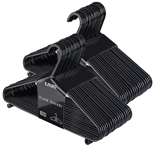 ilauke Standard Kleiderbügel Set, 50 Stück Kleiderbügel Schwarz Kunststoff,Mehrzweck Rockbügel Platzsparend kleiderbügel zum Trockene und Feuchte Wäsche für Kleidung Anzüge, Jacke, Hose, 37CM