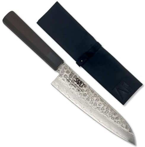 REDSALT® Professional Series SANTOKU 三德 couteau de chef 18 cm | 69 couches Damas fabriqué à la main au Japon | Couteau professionnel de cuisine à lame martelée en acier inoxydable extra tranchant