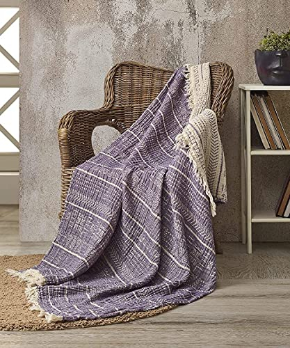 BOHORIA® Musselin Tagesdecke The Aztec Throw Single extra groß 130x170cm | 100% Baumwolle | Oeko-Tex® | Überwurf für Sofa, Sessel & Bett | Sofadecke Wolldecke Wohndecke (Plum)
