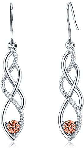 Pendientes colgantes de plata de ley, pendientes colgantes de nudo celta para mujeres y niñas, pendientes hipoalergénicos de moda con circonita naranja, pendientes de nudo de amor, regalo de joyería