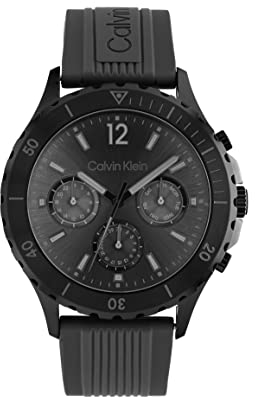 Calvin Klein Multi Zifferblatt Quarz Uhr für Herren mit Schwarzes Silikonarmband - 25200118