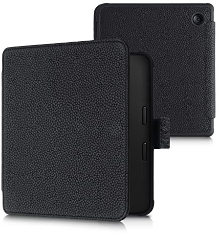 kalibri Étui liseuse Compatible avec Kobo Libra 2 - Étui à Rabat magnétique Protection en Cuir véritable - Noir