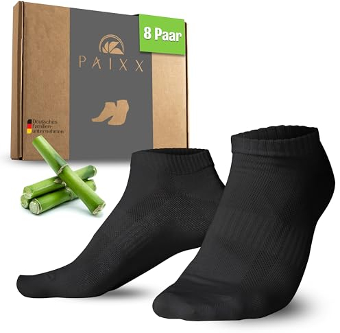 PAIXX Premium Bambus Sneaker Socken 8 Paar, 43-46 & 39-42, Herren & Damen - Atmungsaktive, Antibakterielle Knöchelsocken gegen Schweißfüße - Fusselfreie Anti Geruch Bambussocken