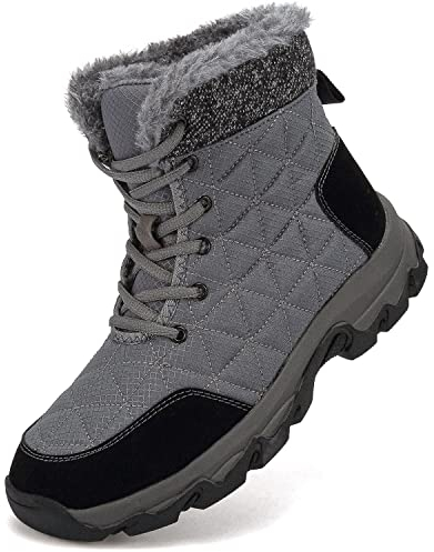 Dhinash Stivali da Neve Donna Stivaletti Uomo Stivali Invernali Impermeabile Stivali da Escursionismo Antiscivolo Caldo Pelliccia Foderati Scarpe da Neve Grigio 41EU