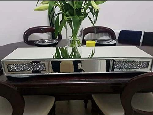 DEENZ Full Mirror Top Crystal Diamond 1 Drawer Shelf Mirror Floating Wall Shelf 80X20Cm Wall Shelf