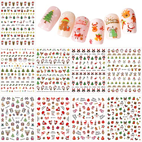 9 Blätter Nagelsticker Weihnachten, Nagelsticker Selbstklebend Set, Nailart Sticker Gelnägel, Nail Sticker Nagelaufkleber, Nagel Stickers Frauen Kinder Mädchen DIY Weihnachten Dekoration Art Aufkleber