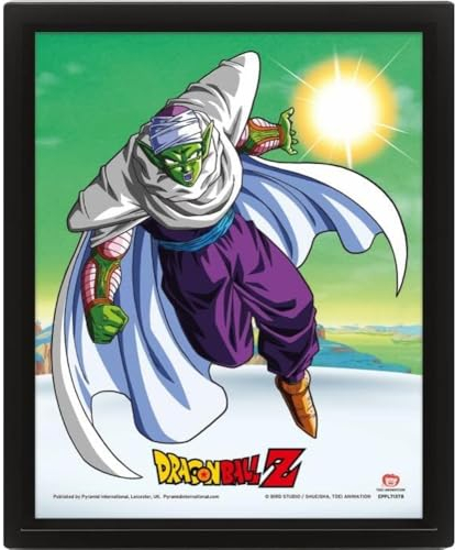 Dragon Ball Z 3D Lenticular Poster gerahmt (Piccolo Design) 29 cm x 24 cm- Offizielles Merchandise, Black frame, green and white board