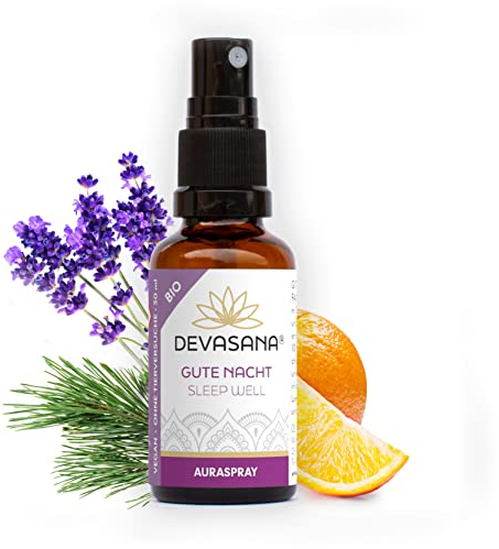 Aura Spray Gute Nacht, Airspray/Raumspray 30ml, mit 100% Bio ätherischen Ölen (Orange, Lavendel, Zirbe), natürliches Spray für Kopfkissen zum Einschlafen
