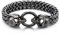 COOLSTEELANDBEYOND Gotik Biker Herren Grau Schwarz Edelstahl Schädel Franco Link Panzerkette Armband mit Federringverschluss