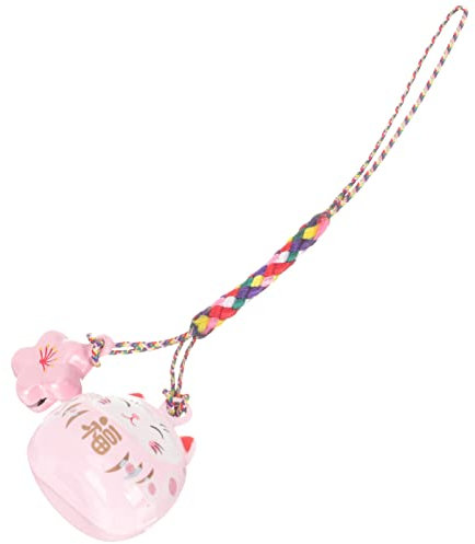 PRETYZOOM Maneki Neko Japonai Pendentif Porte , Chat Chinois En CéRamique Avec Cloche, DéCoration Pour CléS, TéLéPhone, Voiture De Chance