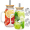 2pcs Drinking Glass Cups with Lids & Straw 700ml Drinking Mason Jars Mugs with Handle Transparent Can Shape Beer Glasses for Smoothies Juice Coffee Cocktail Whiskey (2PCS(Style 2)