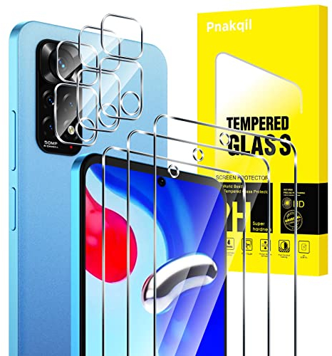 Pnakqil 3 Piezas Protector de Pantalla para Xiaomi Redmi Note 11/Redmi Note 11S Cristal Templado con 3 Protector de Lente Cámara,9H Dureza,Ultra Transparente HD,Antiarañazos,Sin Burbujas,6.43