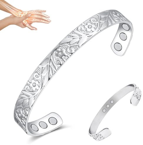 Vicmag Copper Magnetic Bracelet for Women Ultra Strength Magnets Adjustable with Removal Tool and Gift Box (Sliver Crystal Plum)