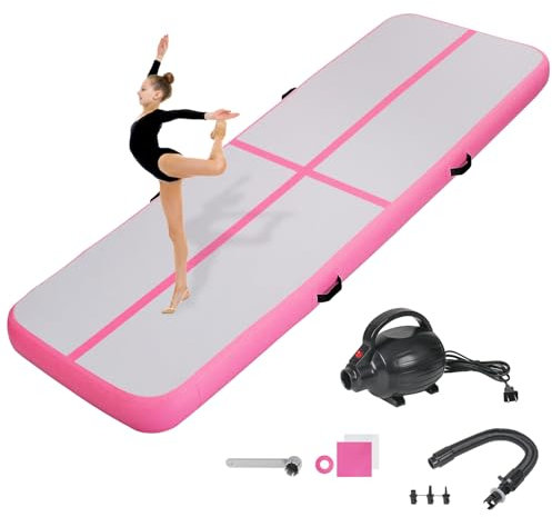 KIKILIVE 10CM Hoch Gymnastikmatte Tumbling Matte, 4M Aufblasbar Gymnastik Track Matte Air Turnmatte mit Luftpumpe Aufblasbare Sportmatte für Fitness/Outdoor/Yoga/Training usw