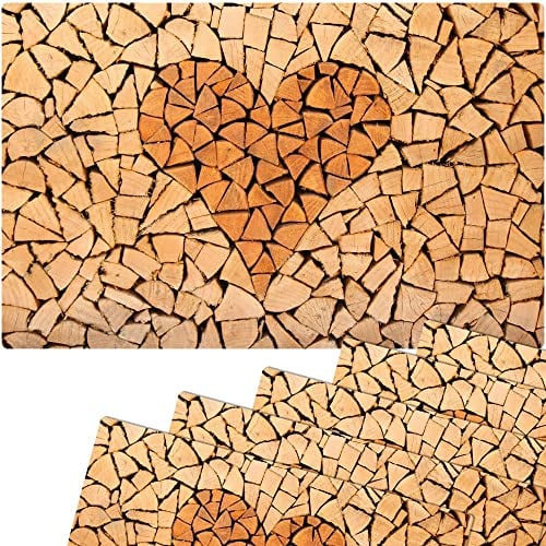 Tischsets 6er als abwaschbare Landhaus Stil Tischdeko - Platzsets Holzoptik Herz als Tischuntersetzer - Platzdeckchen als Tischunterlage für Esstisch Wohnzimmer Tisch