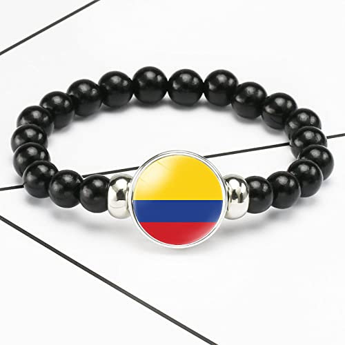 LODMLOER Natural Stone National Colombia Flag Bracelet,Pendant Bead Bracelet,For Men Women Friend Gift