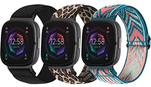 SITAFU 3 Pack Correa Compatible con Fitbit Versa 3/Versa 4 para Mujeres Hombres,Nylon Elástica Pulsera de Repuesto Compatibile con Fitbit Versa 3/Fitbit Versa 4