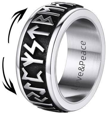 Supcare Viking Rune Fingerring für Herren - Spinner Siegelring Drehbar Mit Gravur - Edelstahl Punk Nordisch Wikinger Bandring Hip Hop Modeschmuck für Vatertag